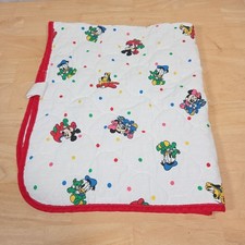 Vtg Disney Baby Blanket 34  X 41  Baby Mickey Minnie Donald Pluto Red Trim