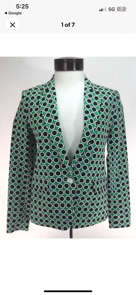 Chaqueta Blazer Michael Kors MK Verde Negro Blanco Lunares Para Mujer Talla 8 Foto 2 de 4