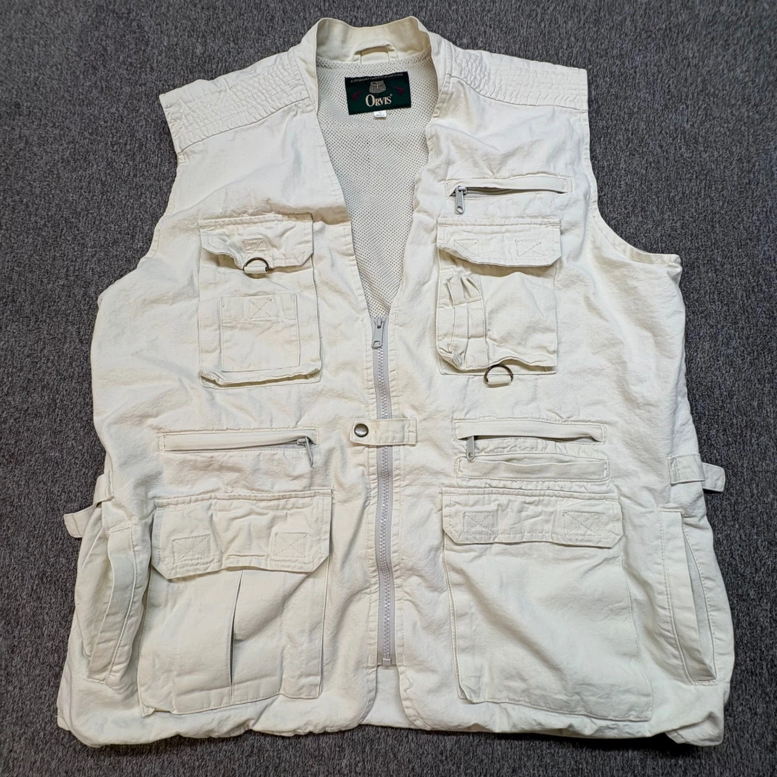Vintage Orvis Mens XL Fishing Vest Safari Utility Cargo Pocket Zip Gorpcore