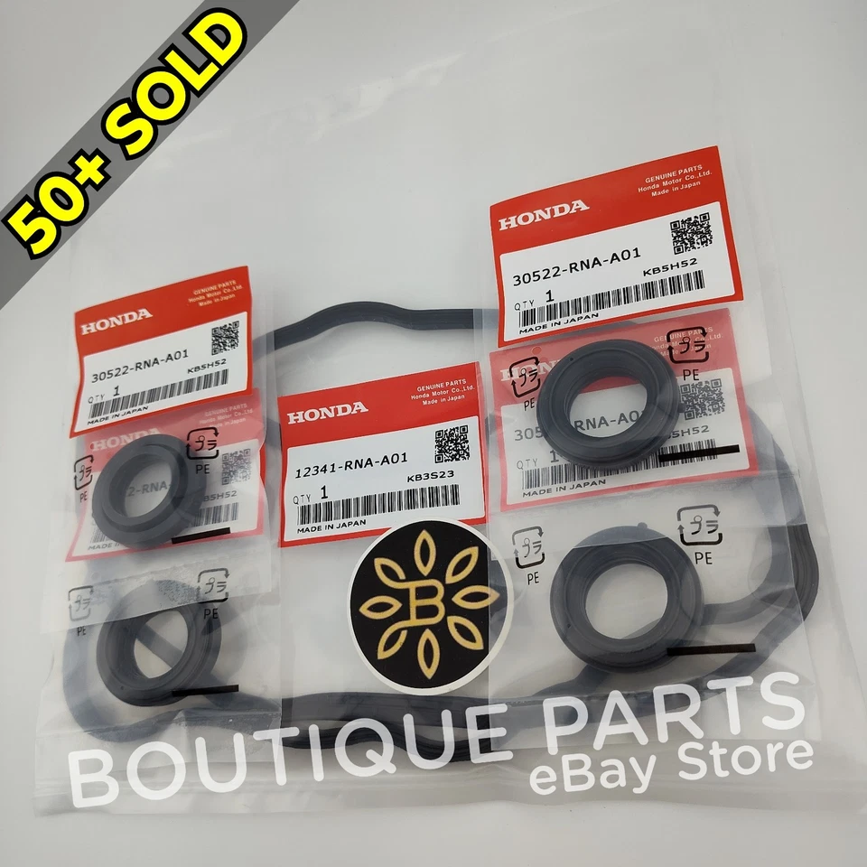 Cubierta de válvula COMBO JUNTA FABRICANTE DE EQUIPOS ORIGINALES para Honda + sellos de enchufe de bobina 12341-RNA-A01 Foto 4 de 4
