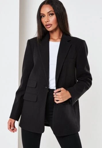 Missguided Black Longline Shoulder Pads Boyfriend Button Blazer Jacket UK  Size 8 | eBay