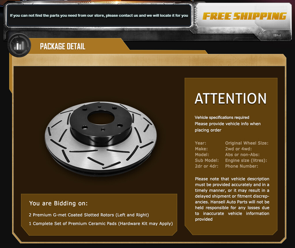 Duraplus Front Coat X-Slot Brake Rotors Ceramic Pads ESX