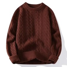 Men Round Neck Sweater Solid Color Loose-fit Knitted Top Casual Knitwear Sweater