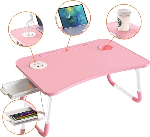 Elekin Tragbares Betttablett, Lap Desk mit Schublade/Getränkehalter (Lampe, Ventilator) Rosa - Bild 2 von 7