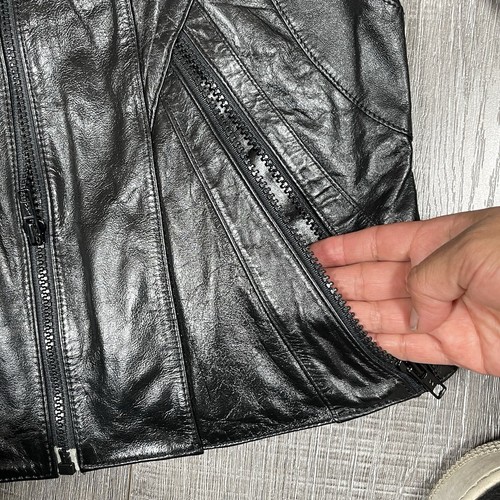 Wilson Echtleder Damen Motorrad Jacke Größe 10 schwarz glänzend fällt klein aus - Bild 8 von 19
