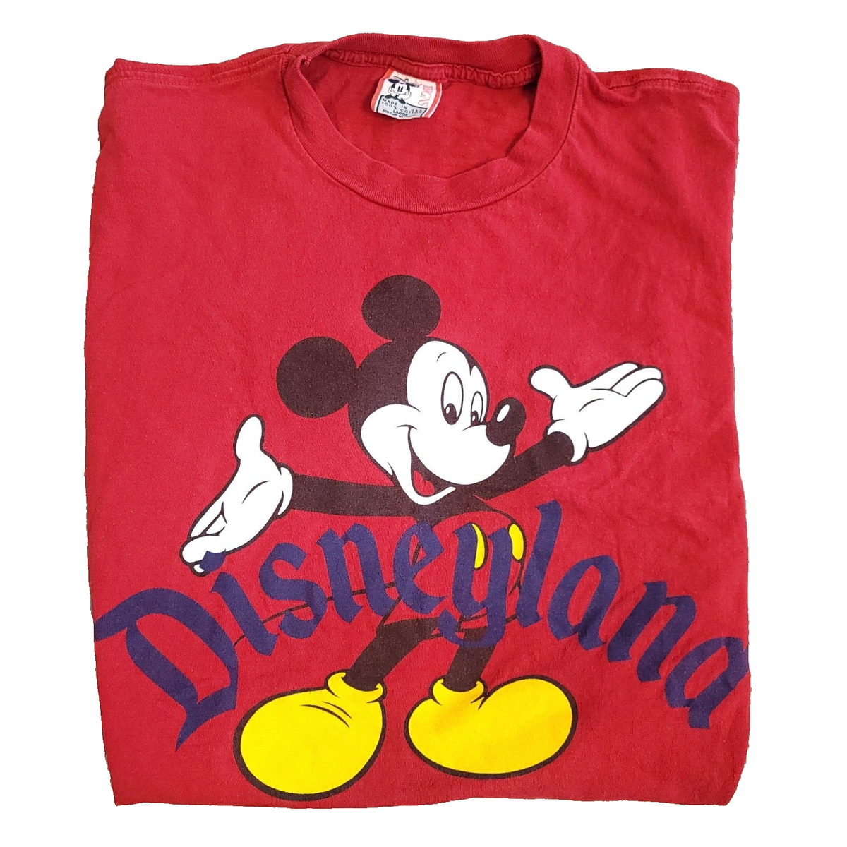 Vintage 90s Disneyland Big Mickey Red Tee Large Made in USA Disney