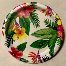 Hibiscus Palm Floral Paper Plates, 8-Pack, 8  Party Plates, Pink, Green, NEW