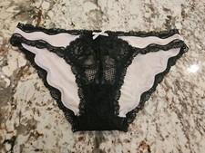 True Vintage Victoria Secret Satin Lace Cheekini Pink and Black Size Medium