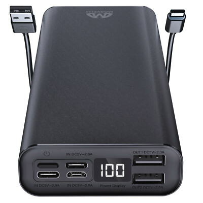 Morvelli Portable Charger Real Capacity 20000mAh Power Bank with 3 Input, USB-C