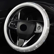 Rhinestone Crystal Steering Wheel Cover Pu-leather Silverwhite New