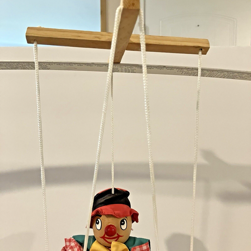 Vintage Collectible Wooden MARIONETTE CLOWN Puppet Striped Pants Red Hat 18" - Picture 5 of 16