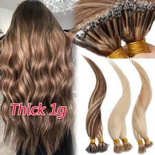 1g/s 100Strands Thick Nano Ring Tip Beads Remy Real Human Hair Extensions US