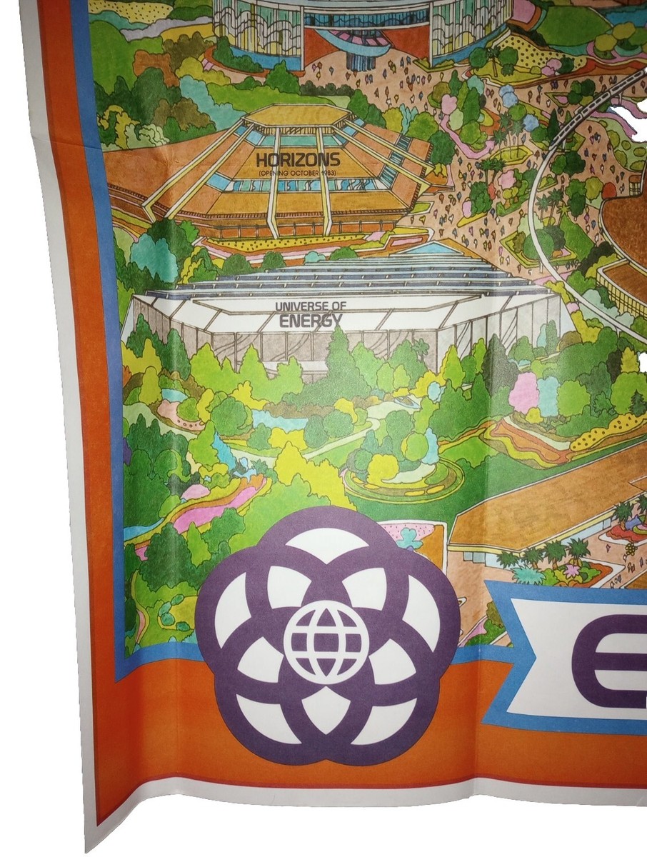 Vintage Epcot Center Walt Disney World Park Map Poster 1982