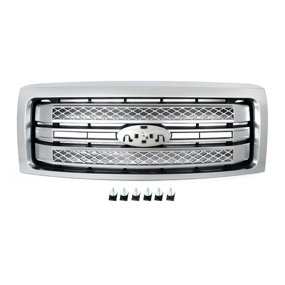 Brushed Satin Aluminum Front Grille For 2009-2014 Ford F-150 F150 Platinum - Image 4 of 4