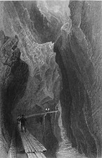SWITZERLAND (SWITZERLAND): TAMINA GORGE (PEPPER BATHS) - 19th century engraving