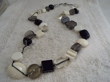 Chunky Black Cream Acrylic Bead Necklace A68