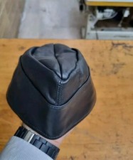 Real LEATHER MILITARY TRIANGLE BLACK All Black CAP LEATHER ARMY HAT All...