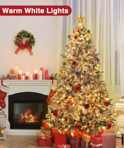 Christmas Tree With Lights 6.5ft Artificial Snow Flocked 1100 Branch Tips