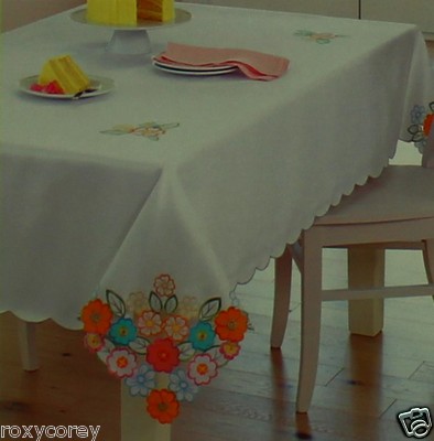 Celebrate Spring Easter Together Floral Cutout Oblong Tablecloth 60x84 NWT