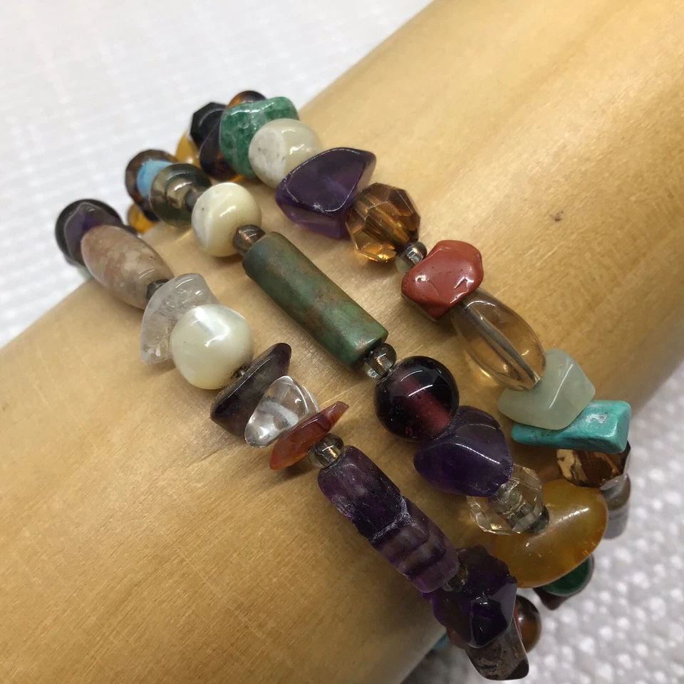 Pulsera envolvente de alambre de cuarzo turquesa jade amatista unakita plata esterlina de México Foto 4 de 4