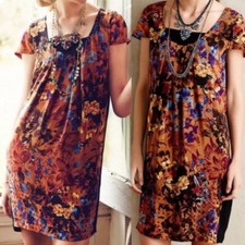 Anthropologie 100% Silk Pintura Shift Dress Size XS Floral Print Bohemian Midi