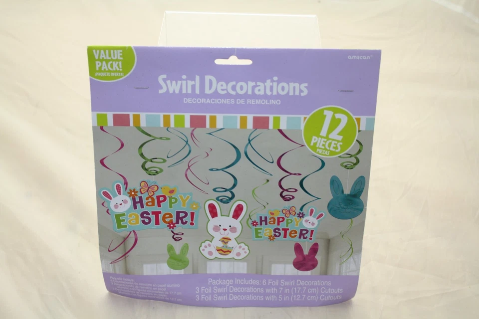 Juego de 12 decoraciones remolino de Pascua amscan conejito feliz remolino de papel de aluminio de Pascua Foto 3 de 4