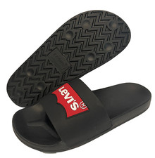New Levis Mens Batwing-Logo Slides Size: US-8.5 Slip-On Sandals Shoes Black