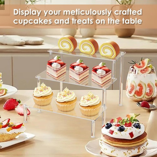 Acrylic Display Risers,Clear Display Risers Stand Small Mini Shelf 3 Tiered Cupc - Picture 4 of 12