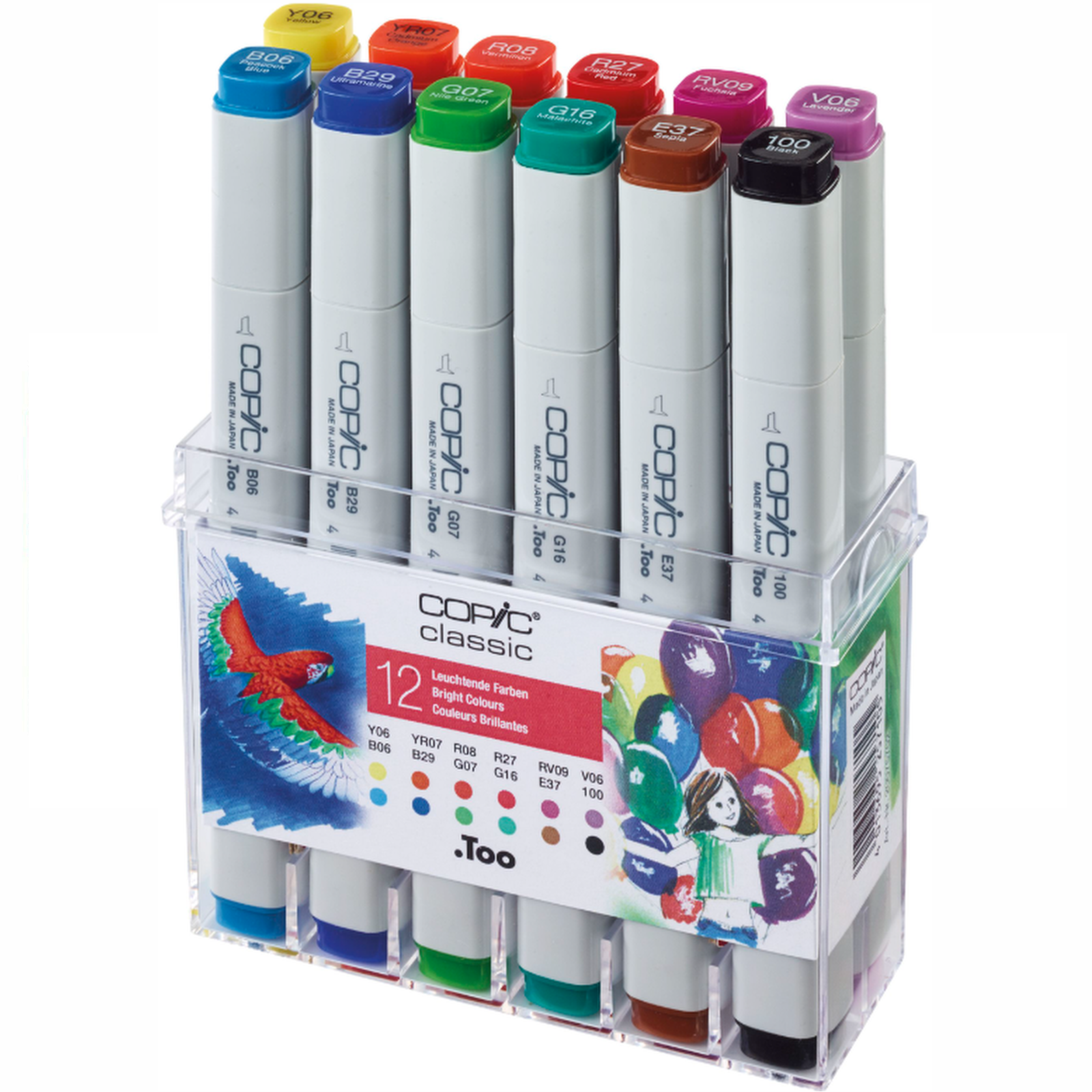 Copic Classic Marker Pen Set of 12 Bright Colours