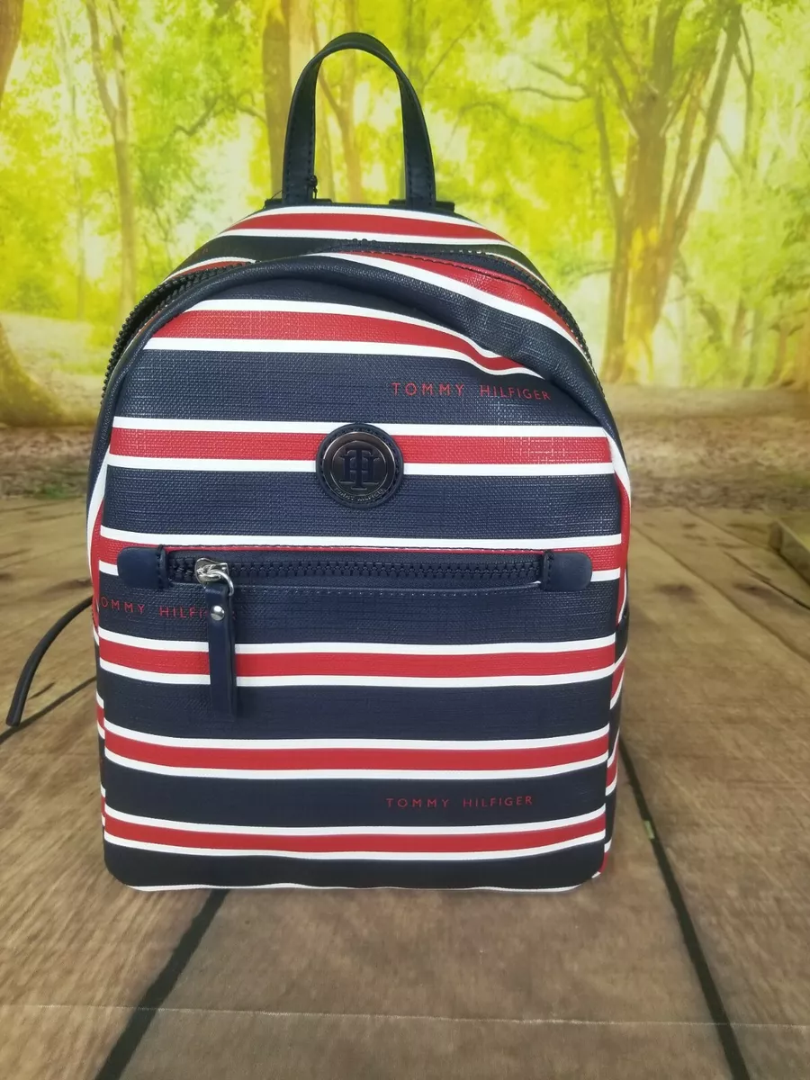 Virksomhedsbeskrivelse trække sig tilbage Bekræfte Tommy Hilfiger Womens Stripped Red/White/Blue Pattern Vinyl Small BackPack  New | eBay