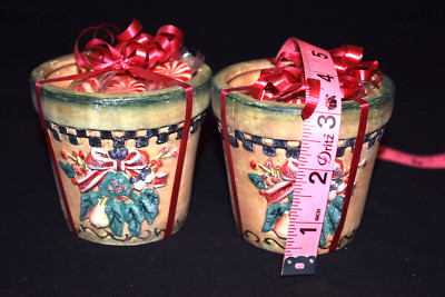 Cute Ceramic 3'' Planter w Floral/Brown Artwork ~ Clay Pot ~ W/Mints (Lot of 2)