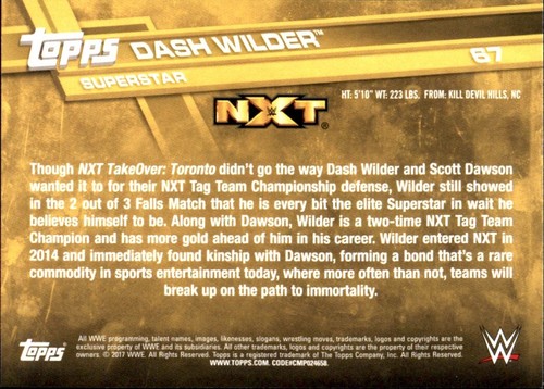 2017 Topps WWE Professional Wrestling #67 Dash Wilder NXT - Photo 2 sur 2