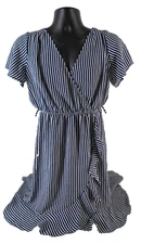 NAIF Womens Dress SIZE L Short Sleeve Ruffles Stripe Multicolor Polyester