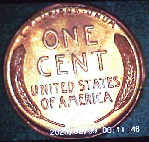 1957-P LINCOLN 1 Cent - Lg. Date - Red -Unc. - Filled 9 & 5 Error - Picture 2 of 3