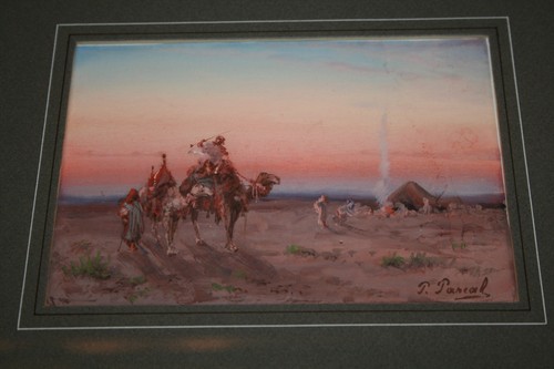 Antique Paul Pascal (French 1832 -1903) Orientalist Gouache Painting of Desert - Picture 2 of 10