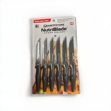 Granitestone NutriBlade 6pc Stainless Steel Steak Knife Set Rust-Proof BLACK