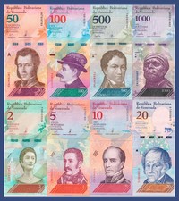 Venezuela Banknoten x8 Set 2-1000 Bolivares 2018 Kassenfrisch UNC Schein