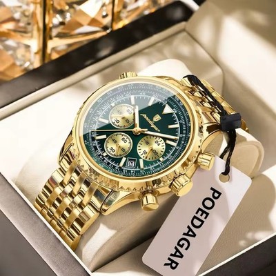 POEDAGAR Men's Chronograph Watch Waterproof Luminous Stainless Steel Quartz Date