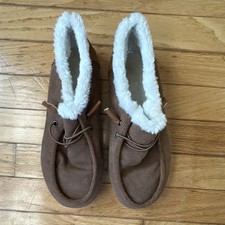 Corduroy Faux Fur Lined Moccasin Slippers Brown Slip-On for Women