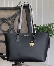MICHAEL KORS SHEILA LARGE LAPTOP TOTE SHOULDER MULTIFUNCTION BLACK LEATHER GOLD