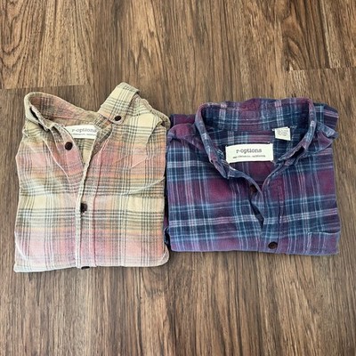Lot of 2 R-Options Plaid Button-Up Shirt Men s Medium -  Cotton Corduroy Flannel