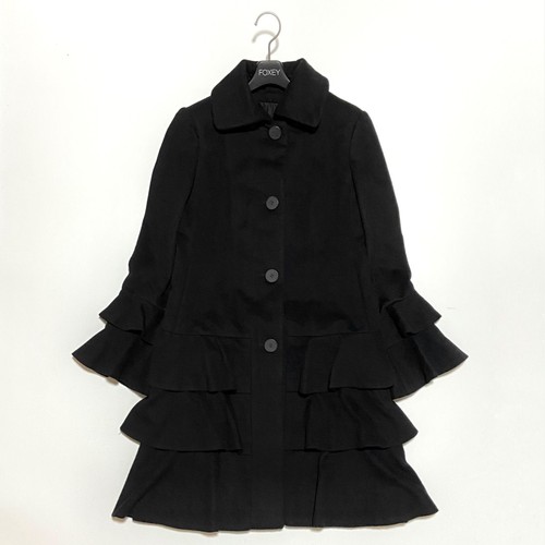 Loro Piana cashmere long coat Ladies Woman's outer black tiered frill
