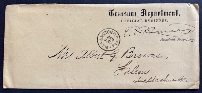 AtoZ.1870 US Treasury Dept. Washington DC FREE Signed by Assistant Sec. of State