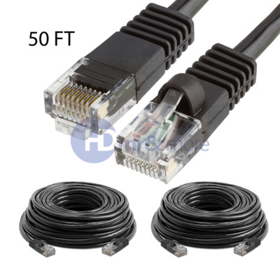 2x 50FT CAT5e Cable Ethernet Lan Network CAT5 RJ45 Patch Cord Internet Black