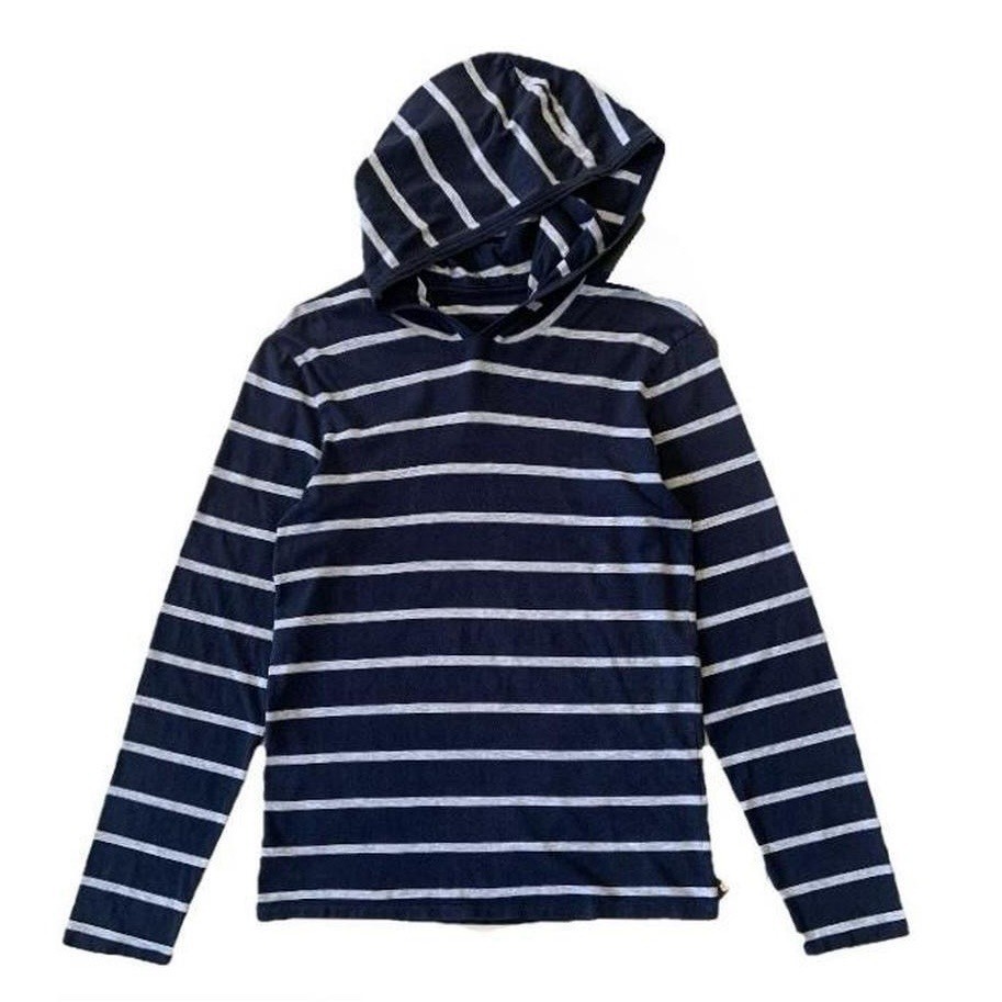 Y2K MEN’S ARMANI EXCHANGE FADED NAVY&GREY STRIPED PULLOVER HOODIE SWEATSHIRTS/S
