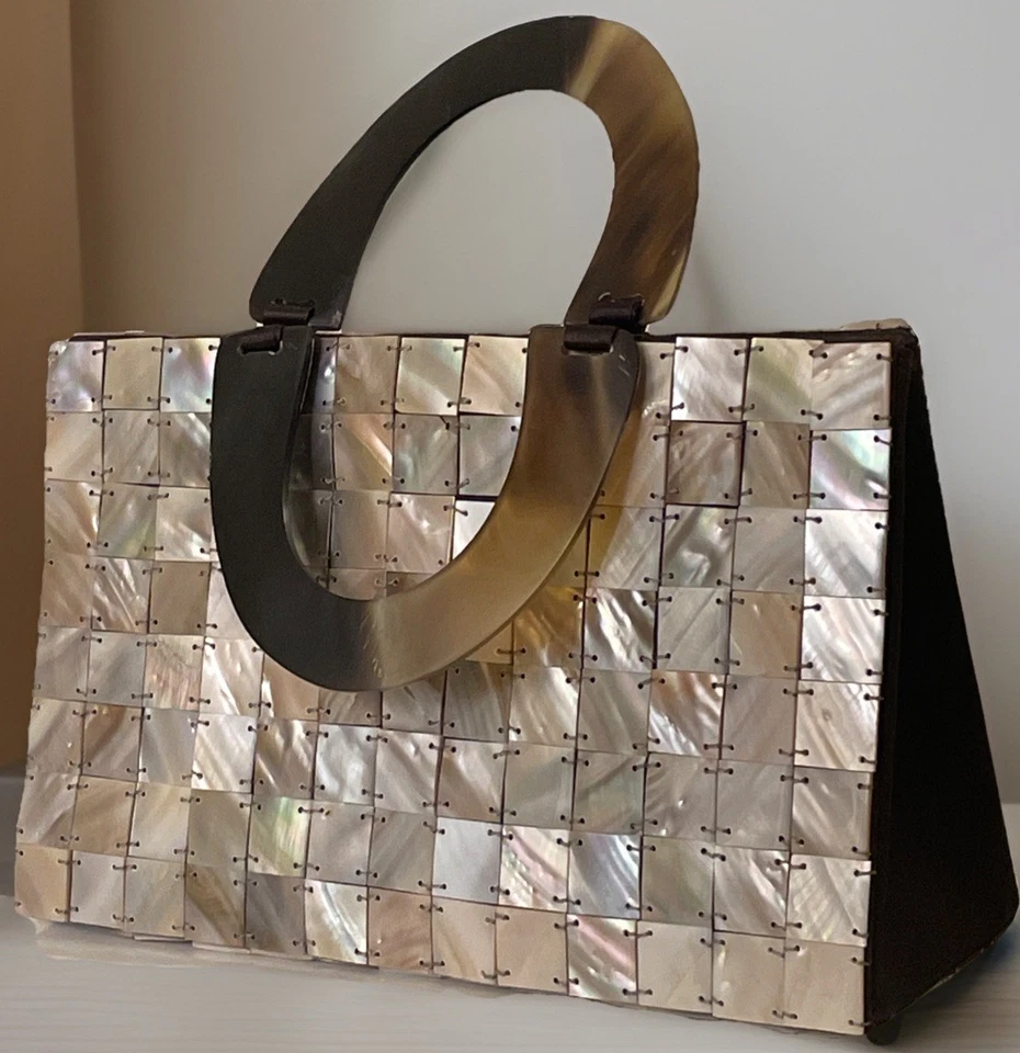 复古珍珠母手提包钱包手拿包天然喇叭手柄龟壳 — 第 3/4 张图片