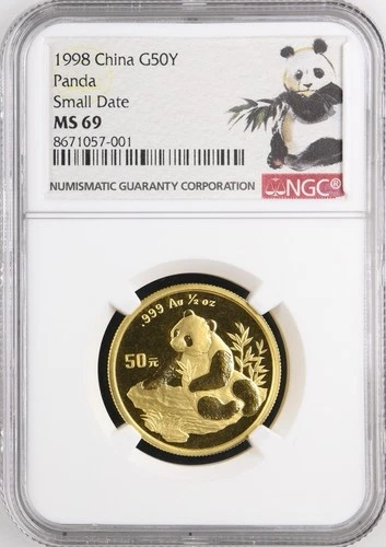 1998 China G50Y Small Date NGC MS69┃KEY DATE Gold Panda - Special Label