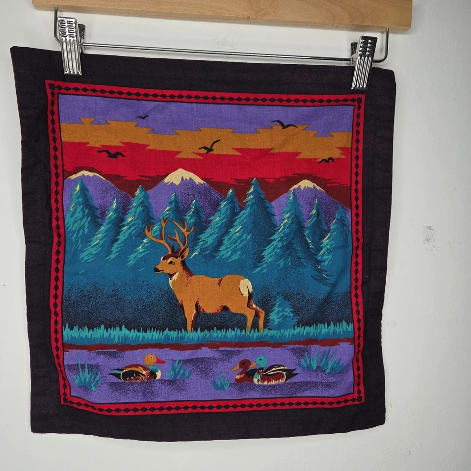 Fronhas de travesseiro vida selvagem do Alasca 14x14 quadradas urso alce patos tribal cabine colorida - Imagem 2 de 4