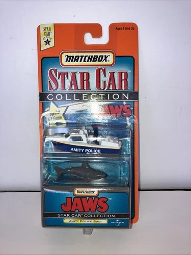 Matchbox Star Car Collection JAWS Amity Police Boat with Shark 1997 Vintage NEW