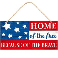 Patriotic Wooden Hanging Sign 4th of July Wooden Wall Door Sign of the Free Beca